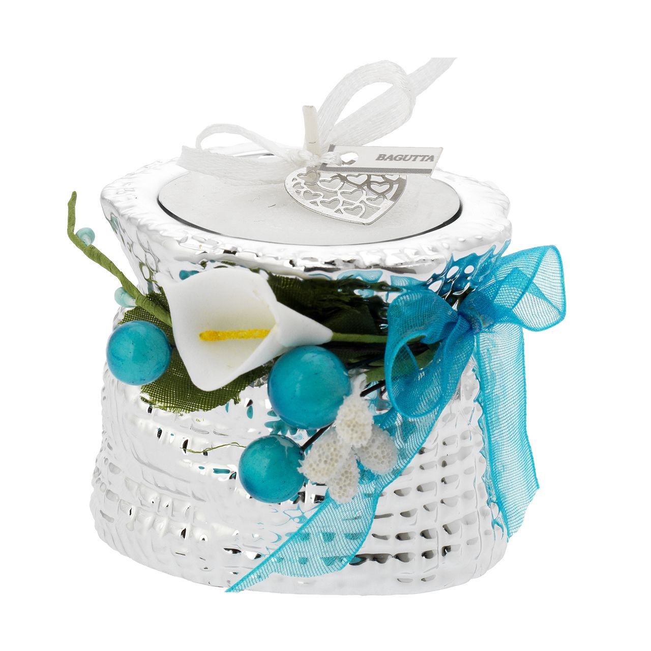 MINISACCO CON TEALIGHT DECORATA E DECO FLOREALE AZZURRA